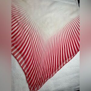 Amazing Vintage Square Red and Ivory Striped Sheer Scarf